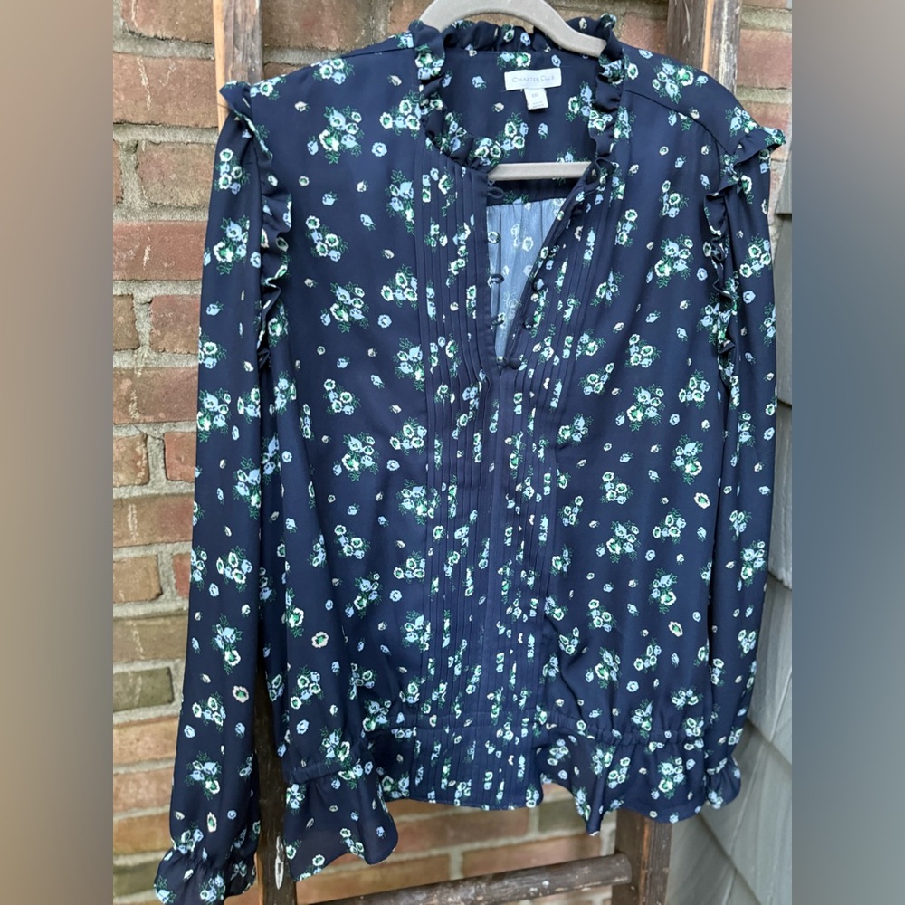 Charter Club Navy Floral Blouse